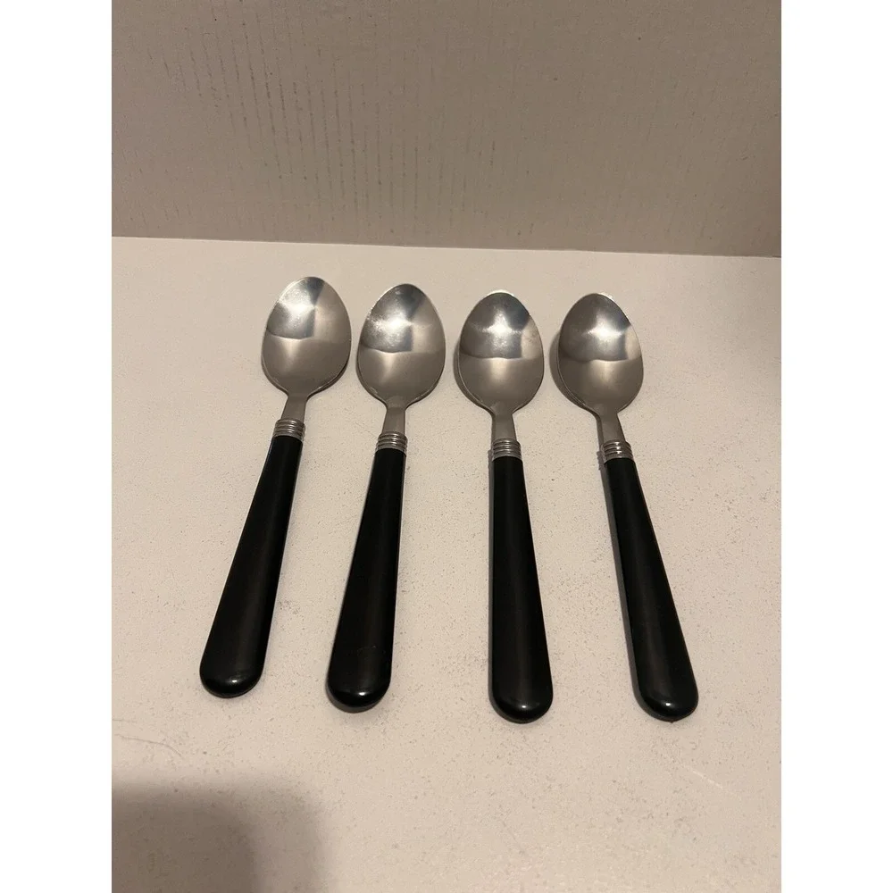 GIBSON Tablespoons Spoons Flatware Vintage Utensils 4pc‎ Retro Black Handles